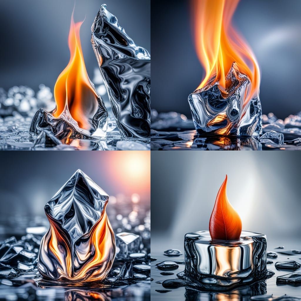 Golden Flame Emerges from Silver Ice Block
