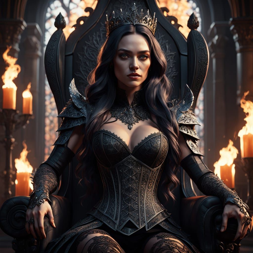 Dark Queen in Gothic Throne Room: Digital Art