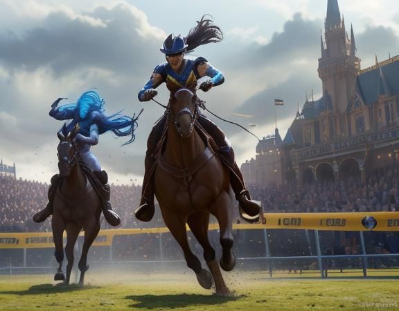 Fantastical Steeplechase Horse Race in Polychromatic Colors