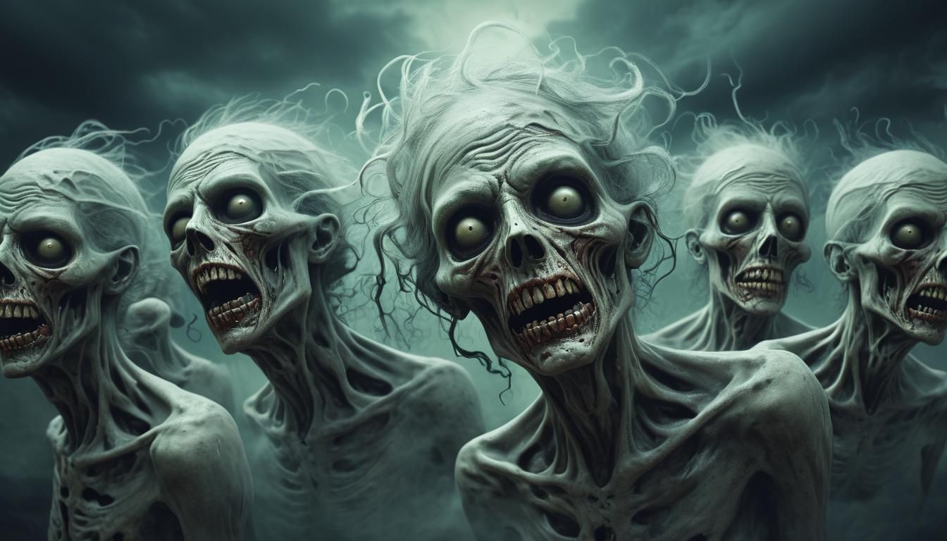 Surreal Swirling Undead Faces Composition