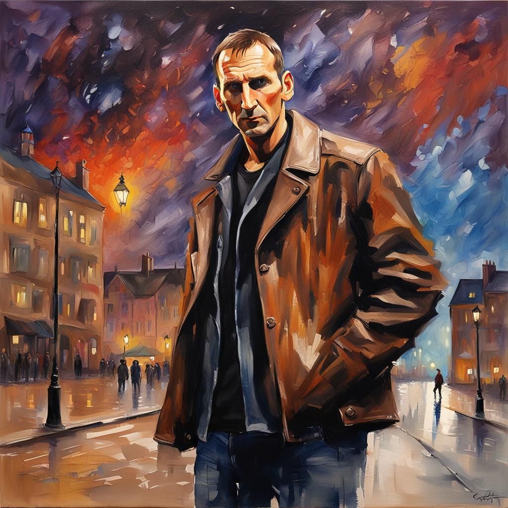 Ninth Doctor in Cardiff as Impasto Gouache Painting
