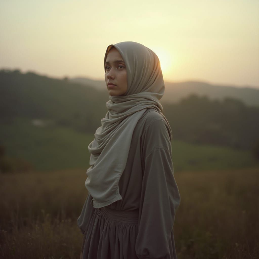 Muslim Girl in Hijab: A Cinematic Film Still