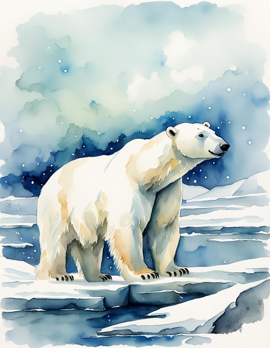 Watercolor Storybook Illustration of a Polar Bear