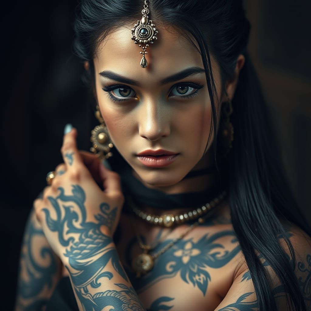 Fantasy Princess Fighter with Tattoos in HDR