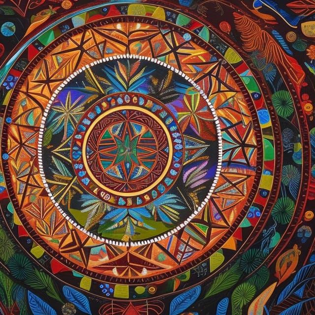 Seasonal Forest Medicine Wheel in Folk Art Style