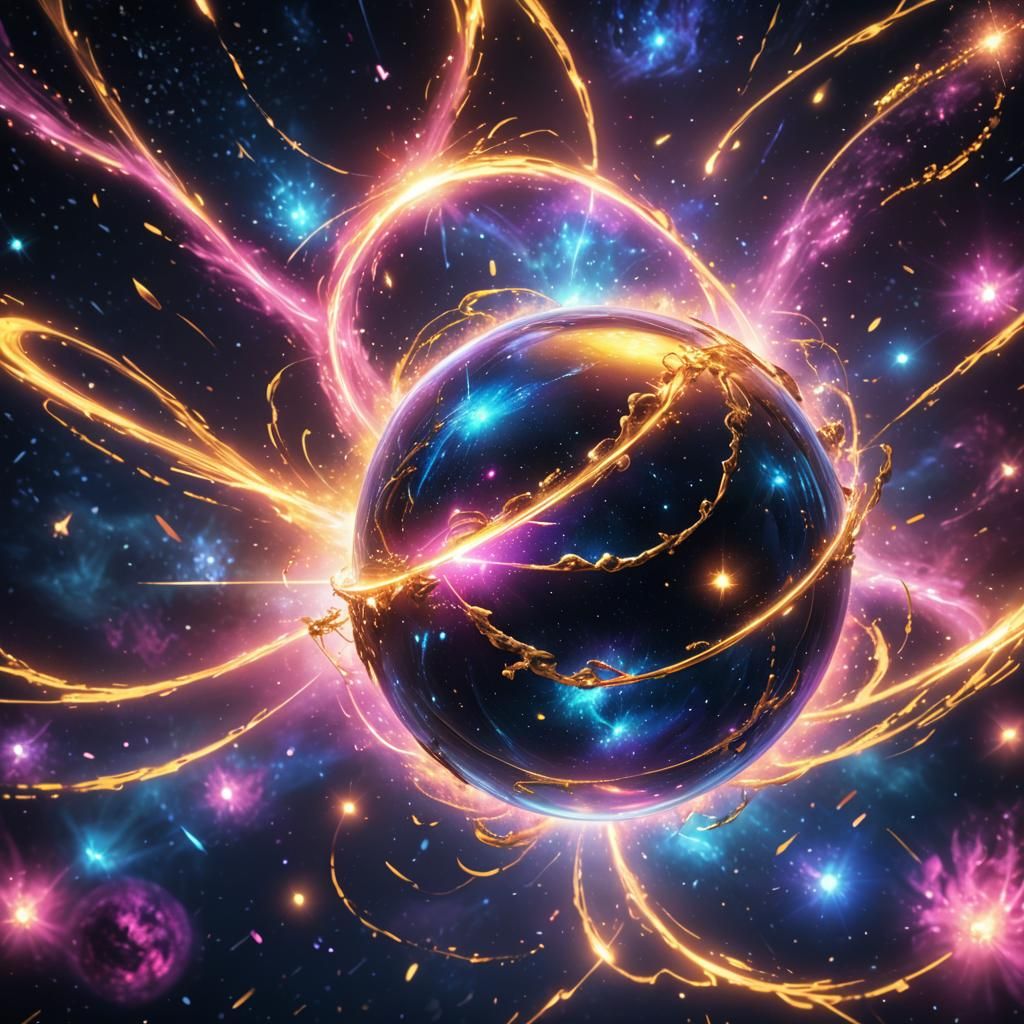 Glowing Magical Ball Drifting in Neon Galaxy