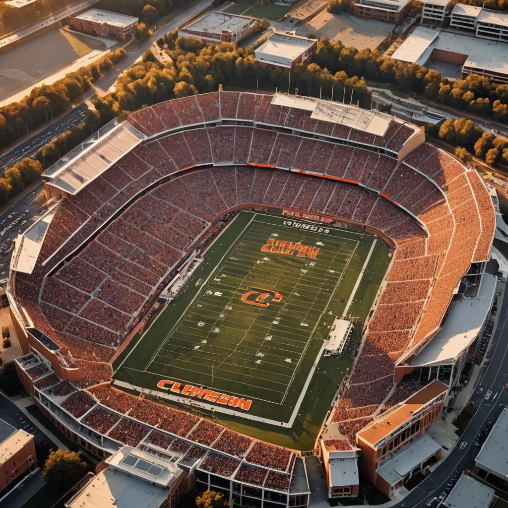 Clemson Tigers Stadium: Aerial Sunset View