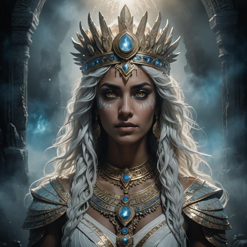 Inanna Goddess Radiates Light in Dark Underworld