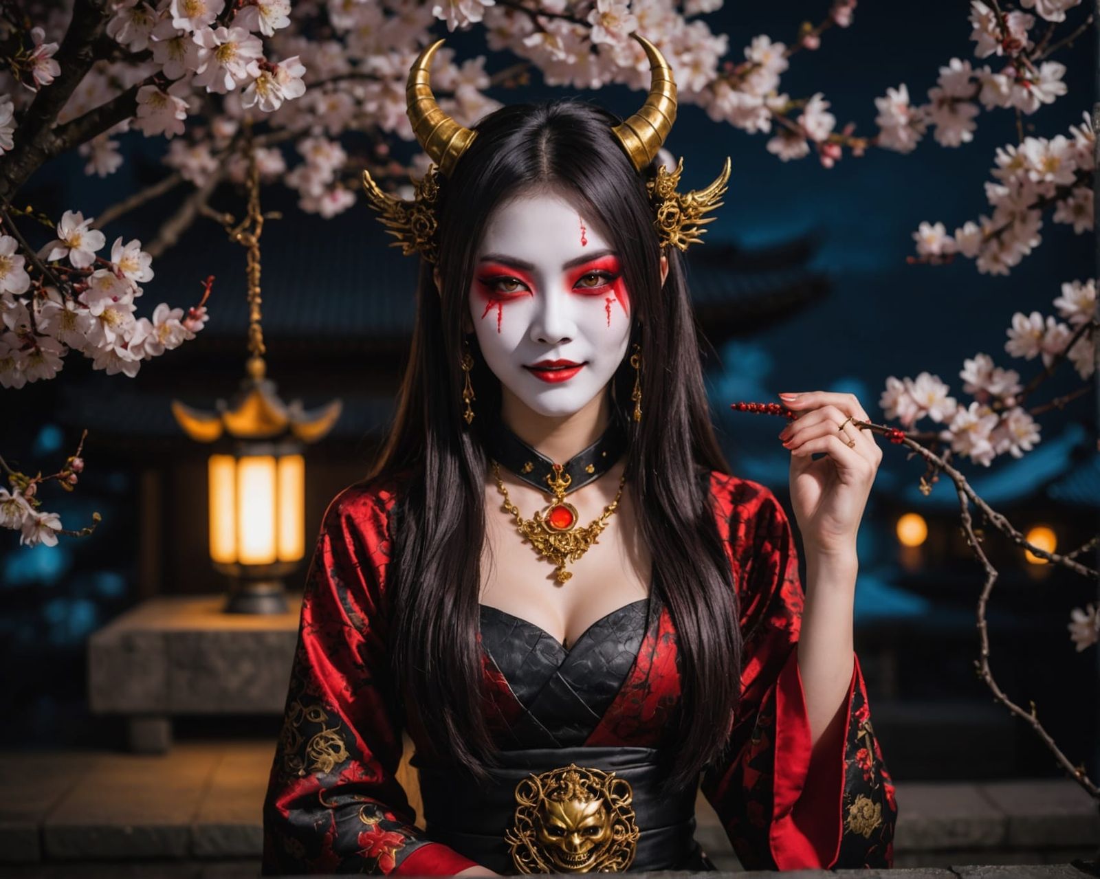 Gothic Demon Girl in Japanese Nightscape
