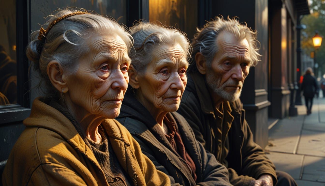 Homelessness Depicted in Oil Painting Style