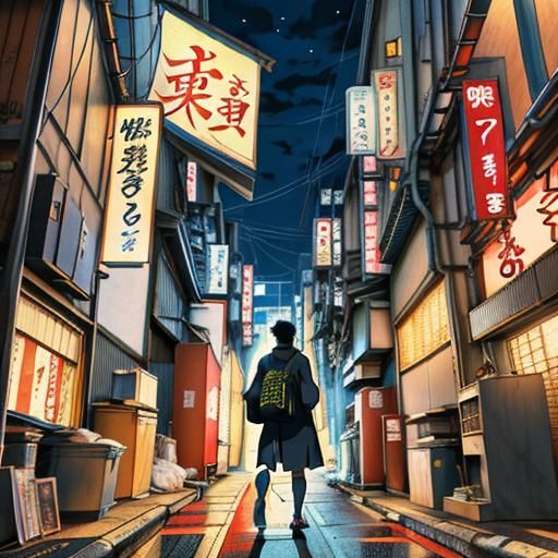 a cinematic anime illustration of a young manga fan in a Tok...