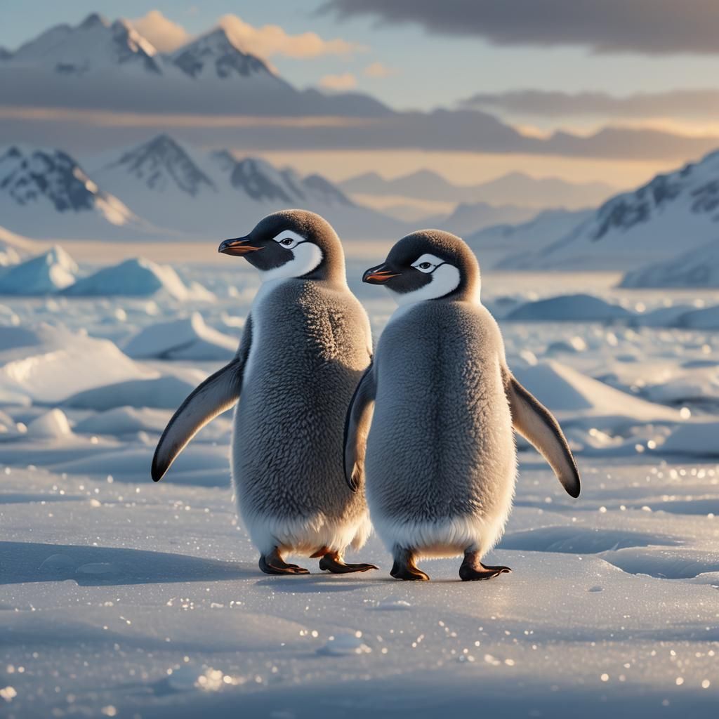 Baby Penguin on Antarctica Icy Shore in Wildlife Art