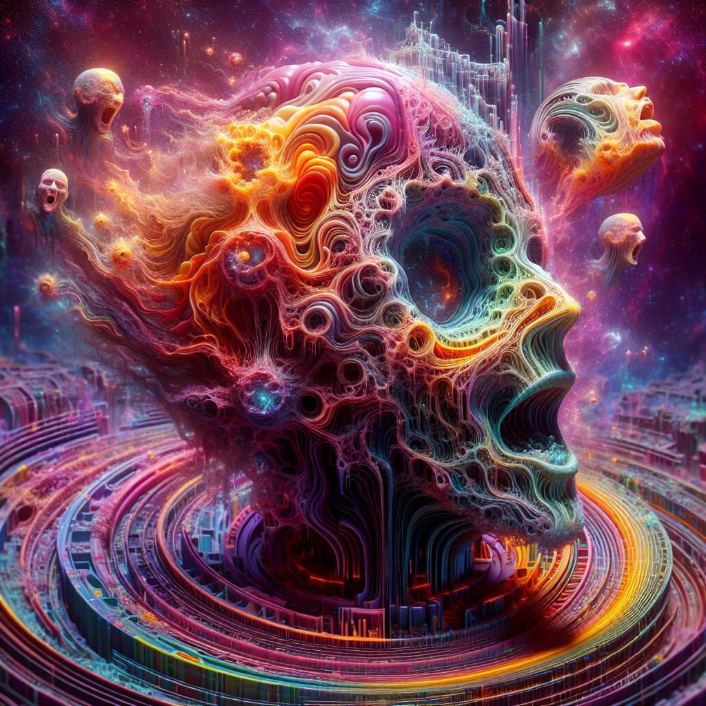 Entity Materializing from Void in Glitchcore Style