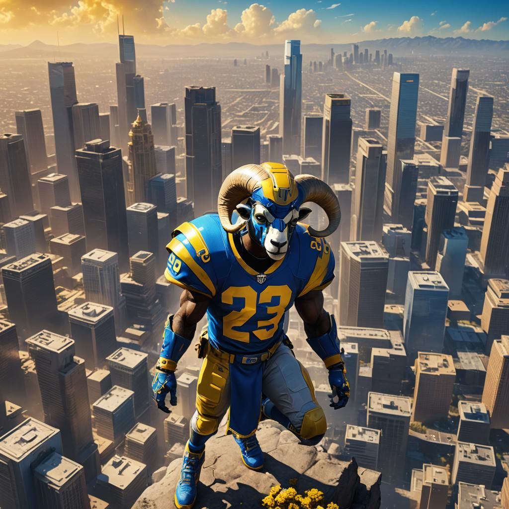 Los Angeles Rams Player in Blue and Yellow Skyline