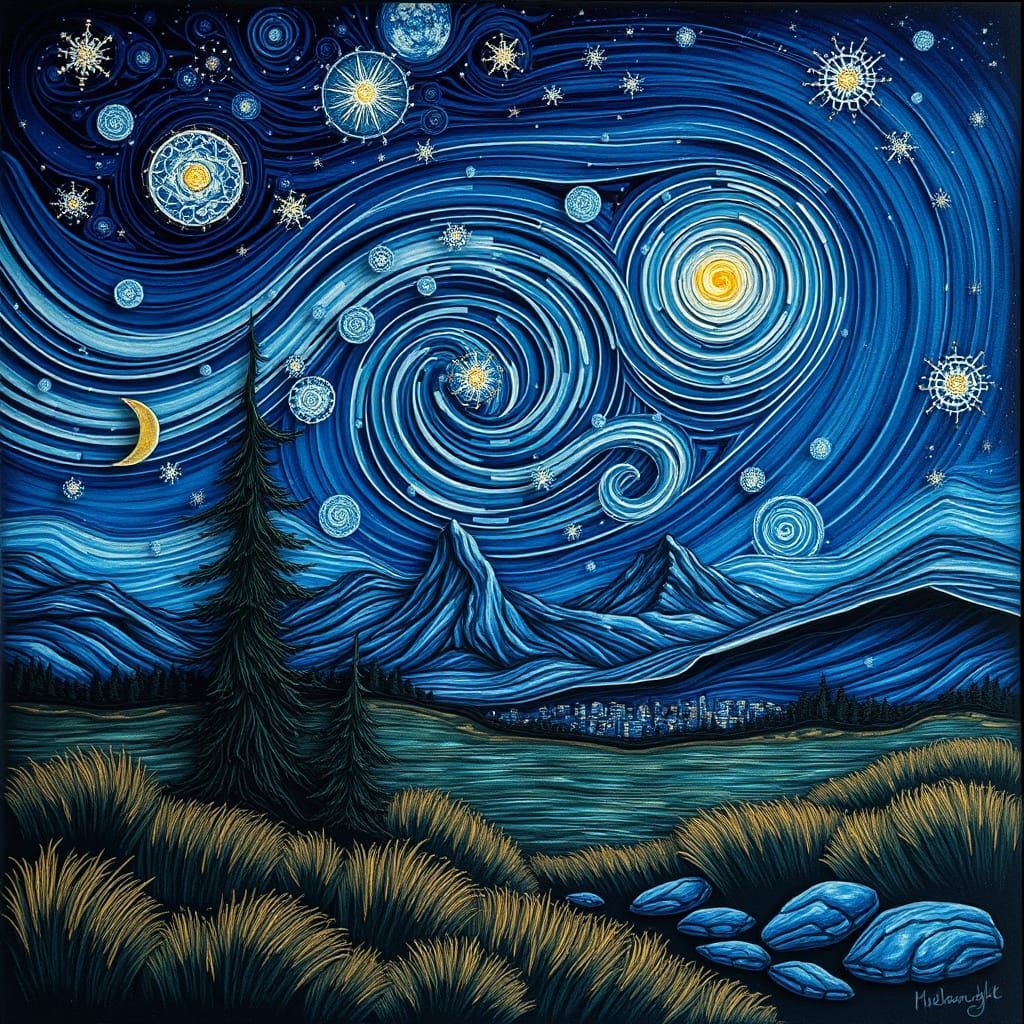 Ethereal Hyperrealistic Starry Night Landscape