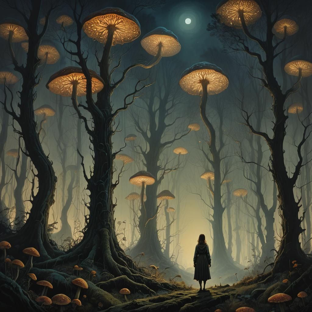 Mystical Forest Woman in Dark Fantasy Style