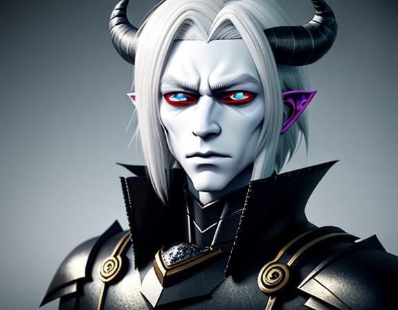 Anime Style Wight Demon with Platinum Hair and Horns