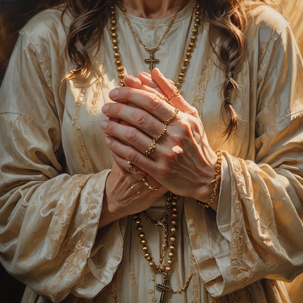 Woman Praying: Golden Light Oil Painting