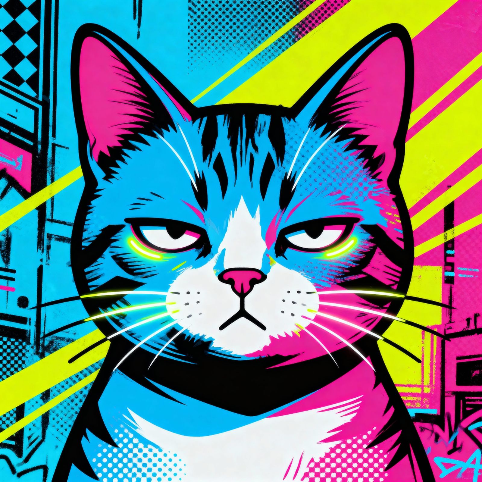 Punk Rock Cat PFP in Pop Art Style