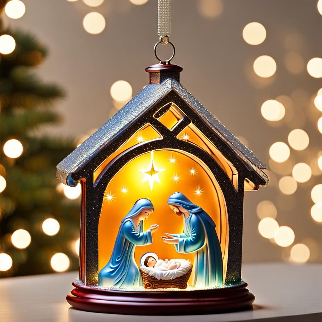3D,  glass christmas ornament,   Christmas Nativity scene