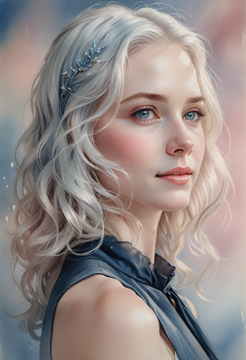 Romantic Watercolor Portrait of a Gentle Lady