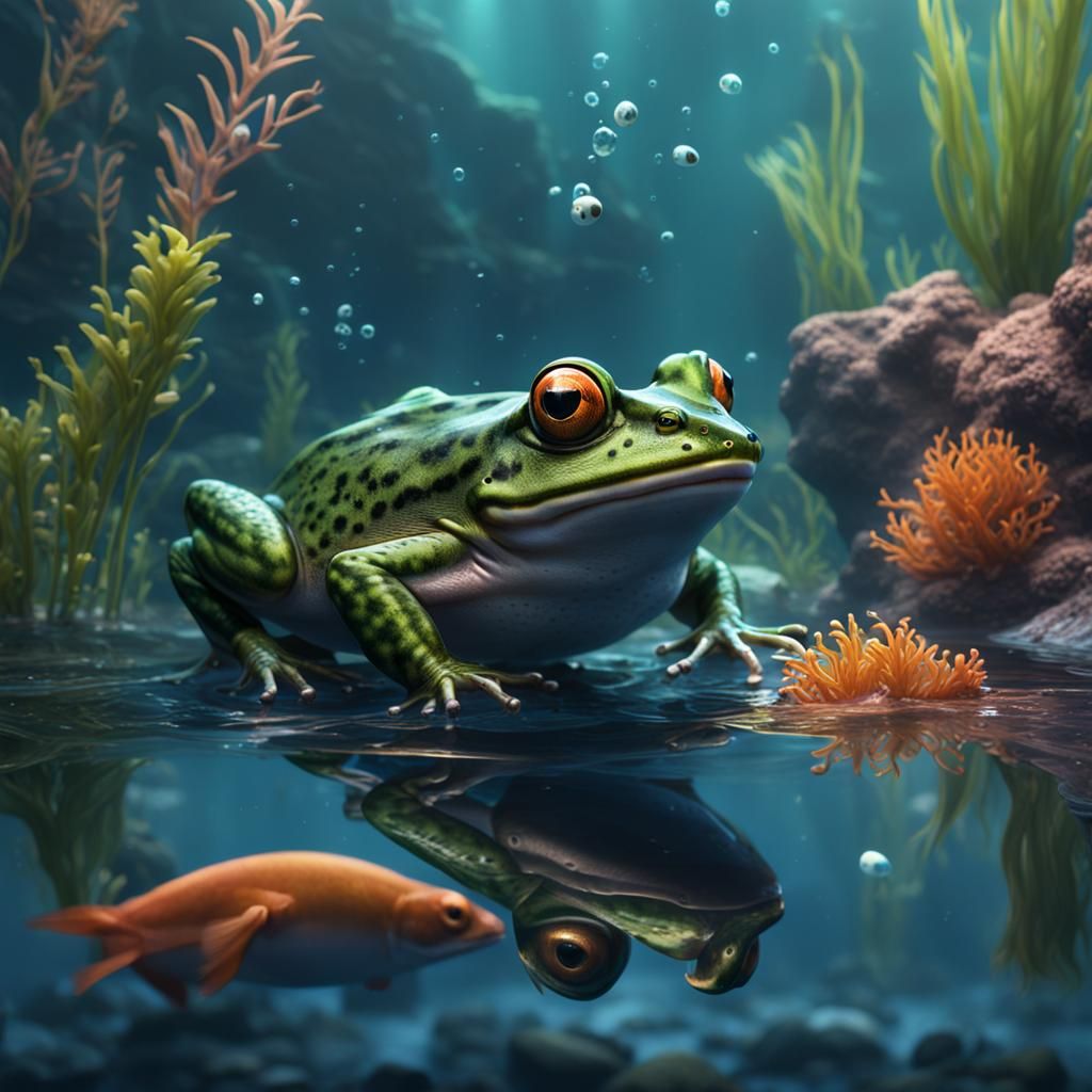 Frog Escaping Fish: Detailed Matte Painting