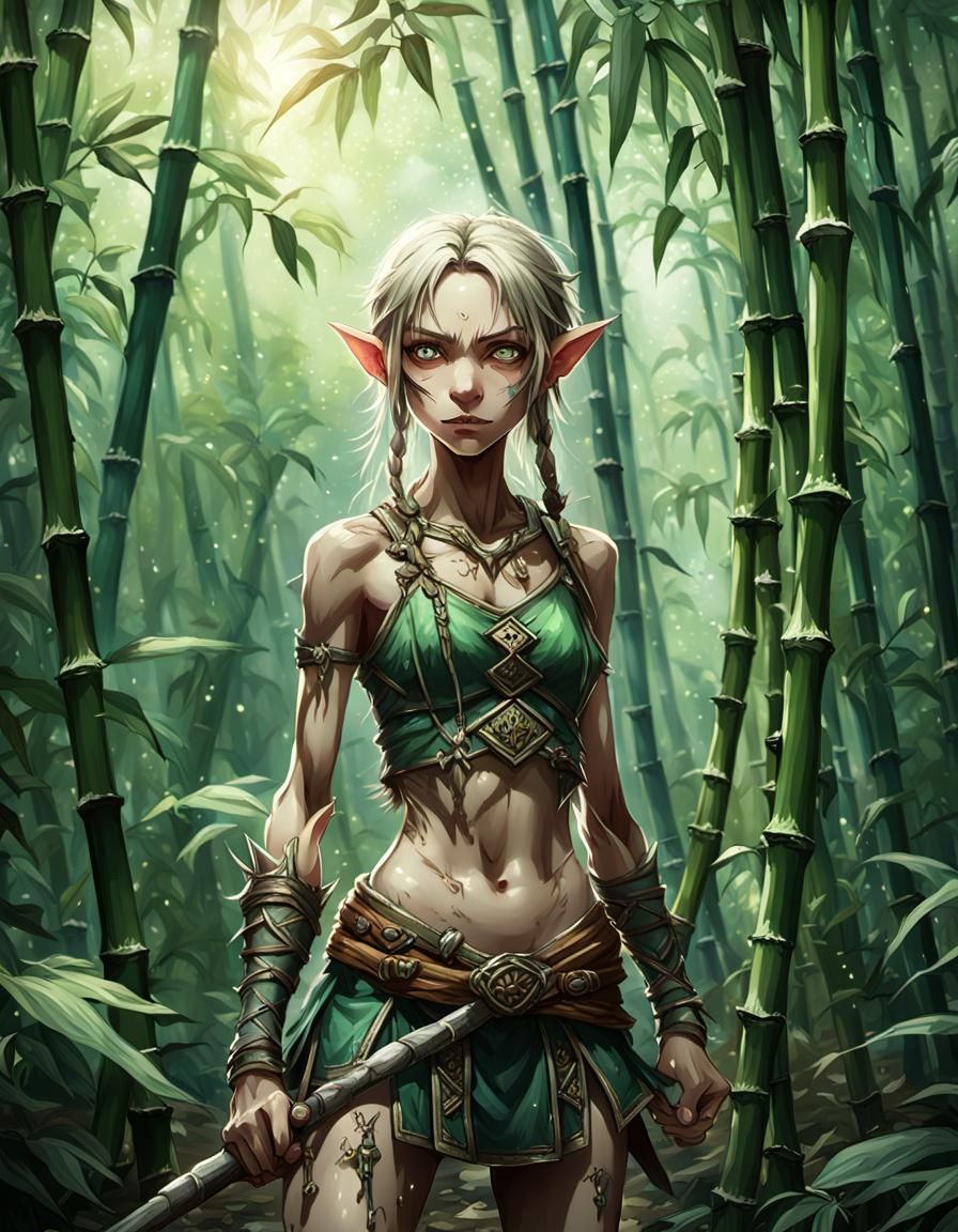 Anime Elf Powers Up in Bamboo Grove