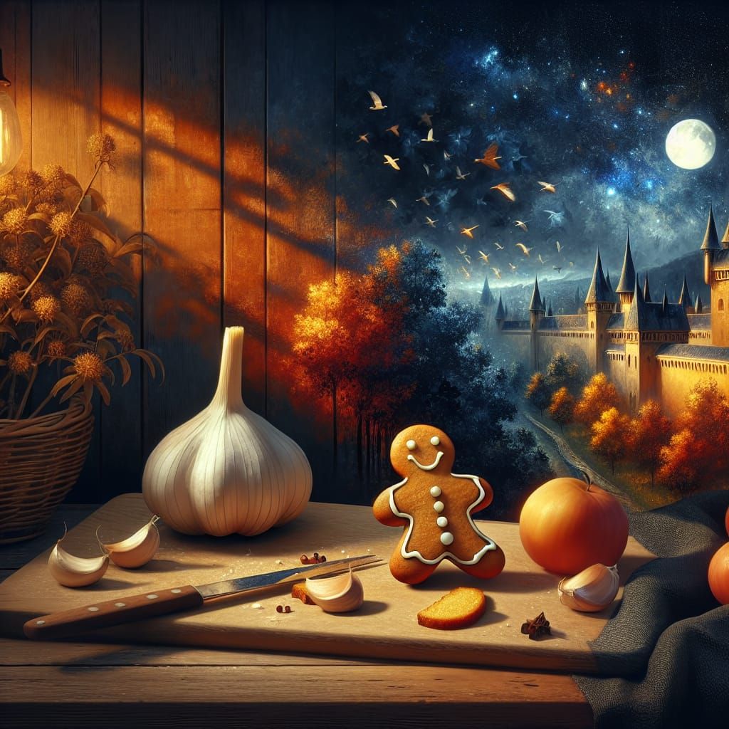 Garlic and Gingerbread Man in Romantic Style