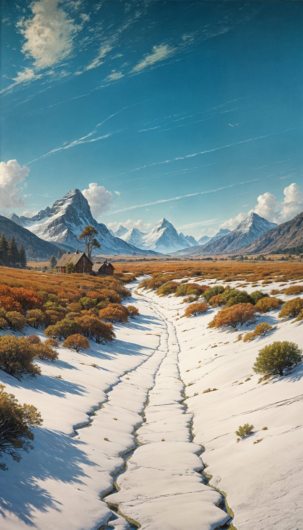 Landscape with Majestic Mountains and Valleys in an Impressi...