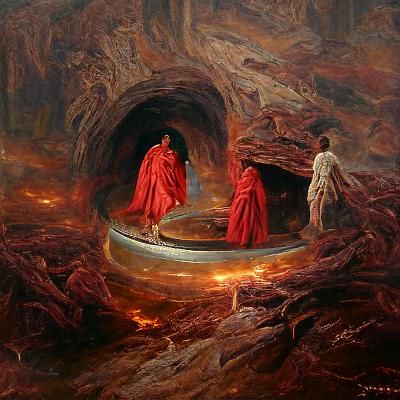 Virgil Guides Dante Through Hell, Oil Painting