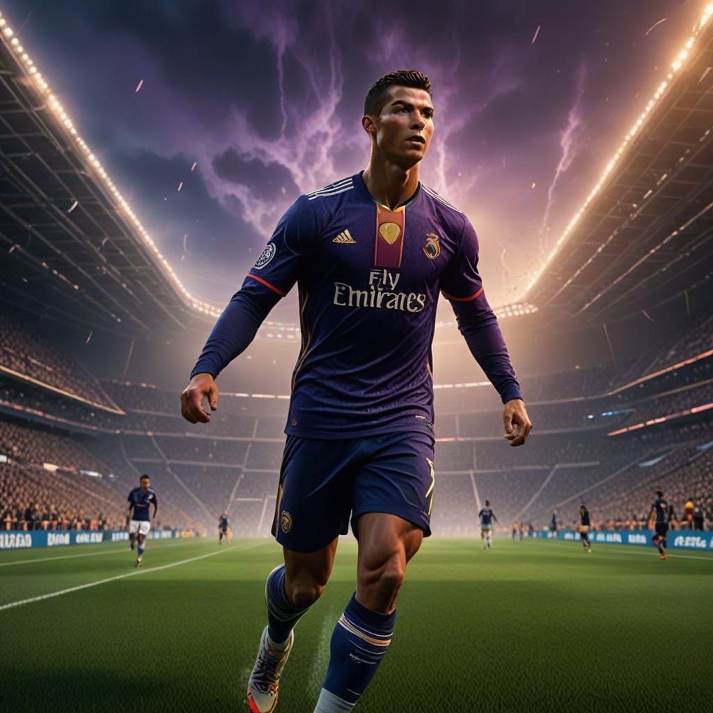 Cristiano Ronaldo in a Fantastical Soccer Stadium, Adorned w...