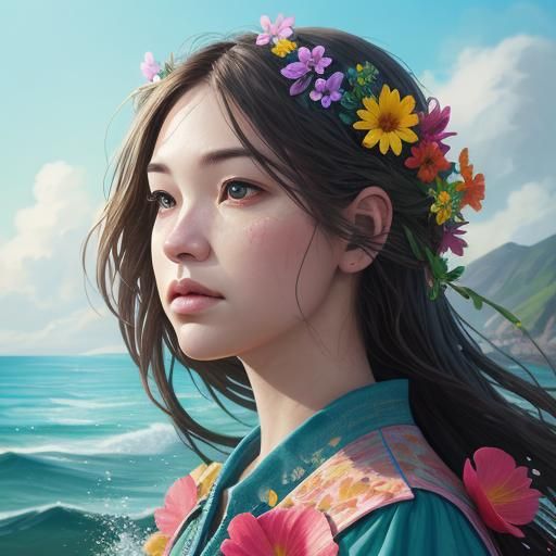 Hyperrealistic Spring Landscape with Ocean View