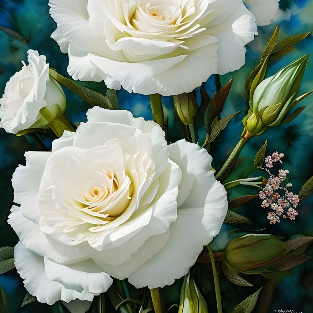 Watercolor White Roses and Carnations Painting