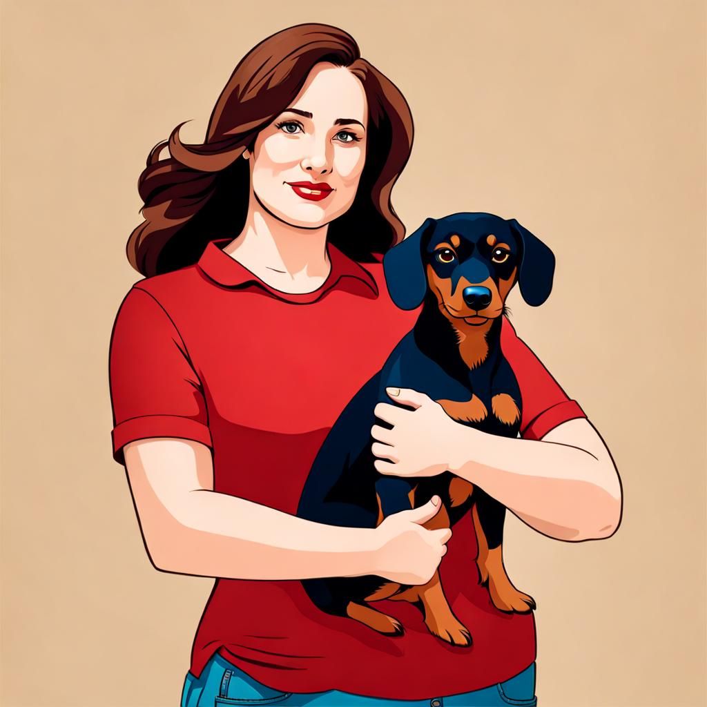Curvy Woman with Dachshund: Realistic AI Portrait