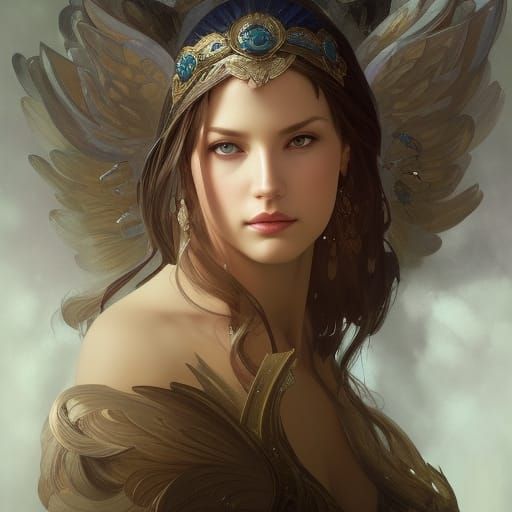 Divine Prophecy: Angelic Portrait in Art Nouveau Style