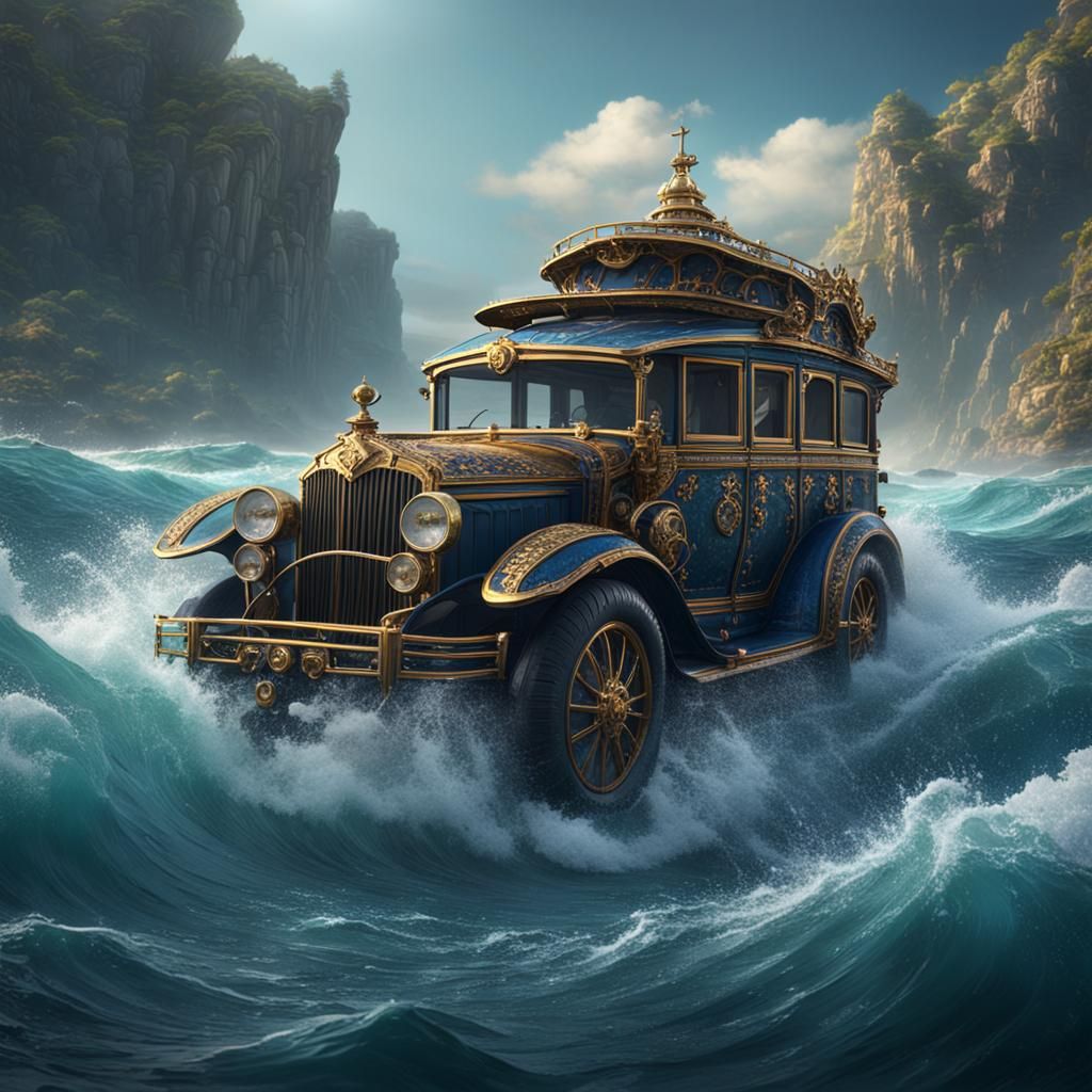 Majestic Vehicle Drives Through Splitting Sea