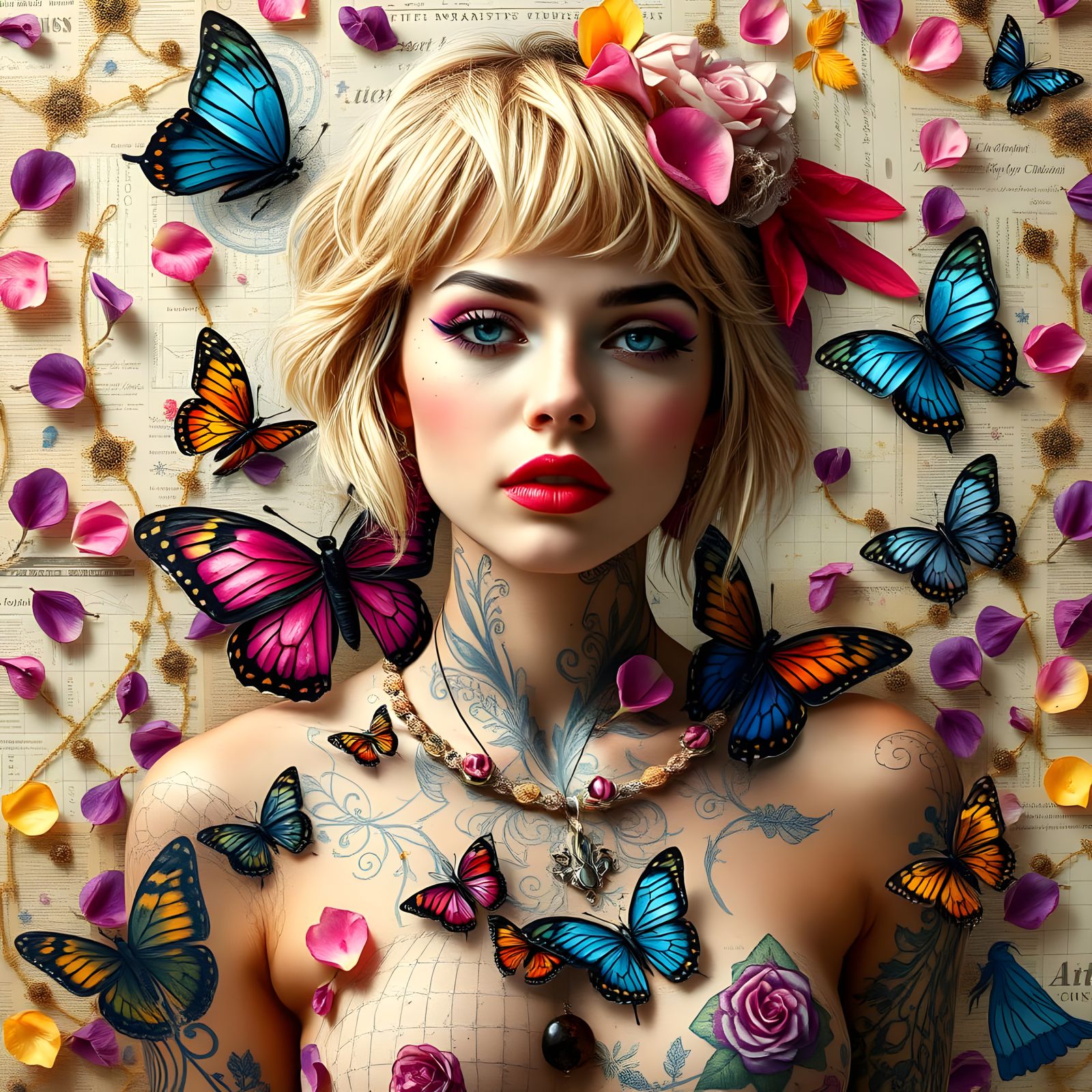 Surreal, Ecstatic Woman in a Whirlwind of Color and Texture