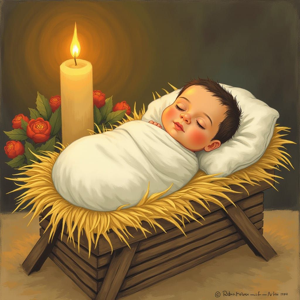Serene Baby Jesus in Classic, Nostalgic Illustration Style