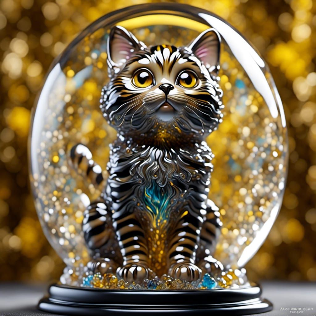 Glass Tabby Cat Figurine in Nouveau Art Style