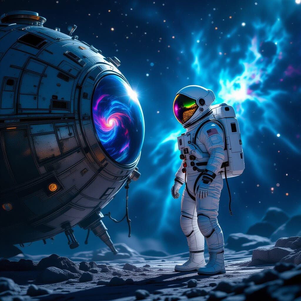 Astronaut Adrift Near Ancient Alien Ship in Nebula