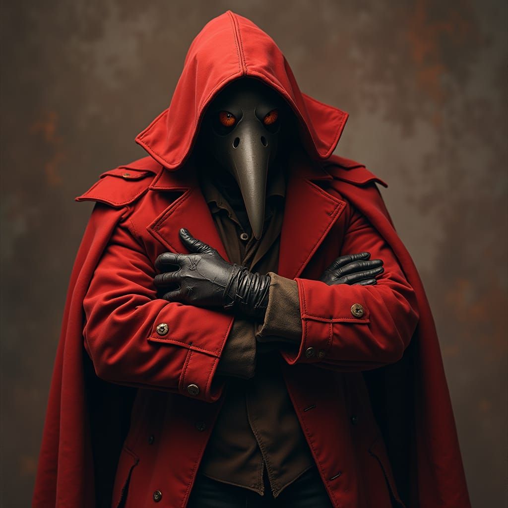 Red Plague Doctor in Digital Painting Style