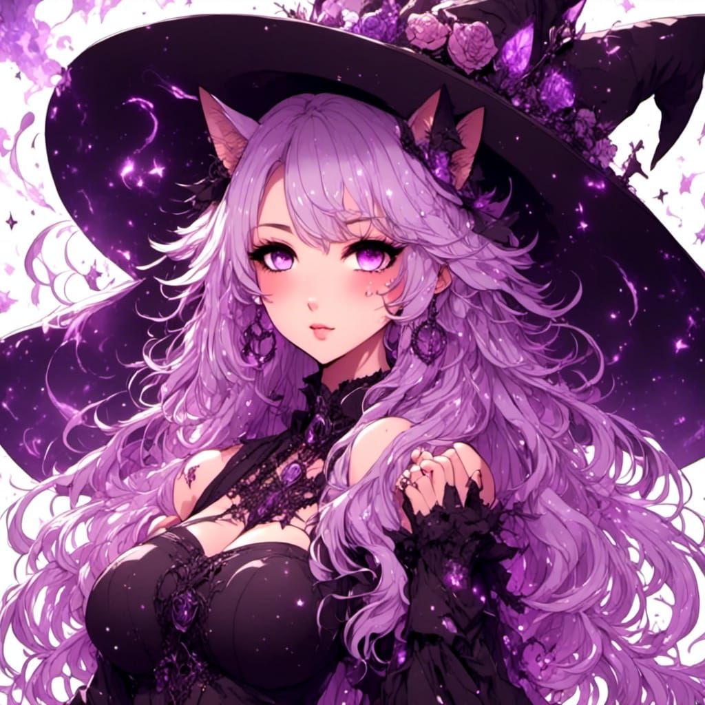 Kawaii Neko Witch Girl in Anime Style