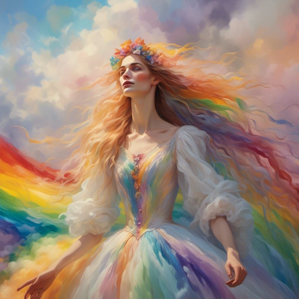 Rainbow Witch in Impressionist Oil Painting