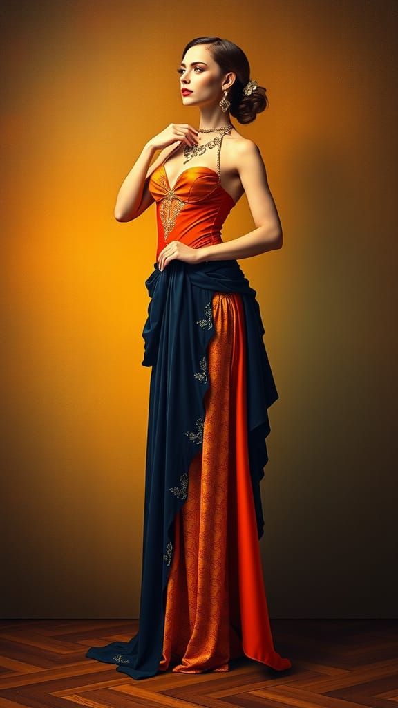 Elegant Woman in Golden Light, Art Nouveau Style