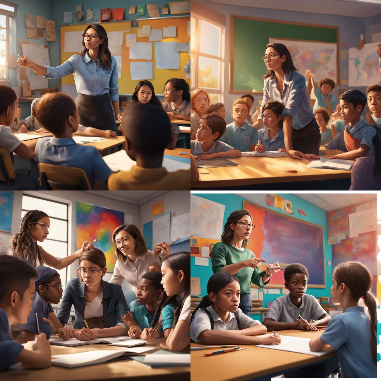 Modern Classroom with Teacher and Students in Splash Art