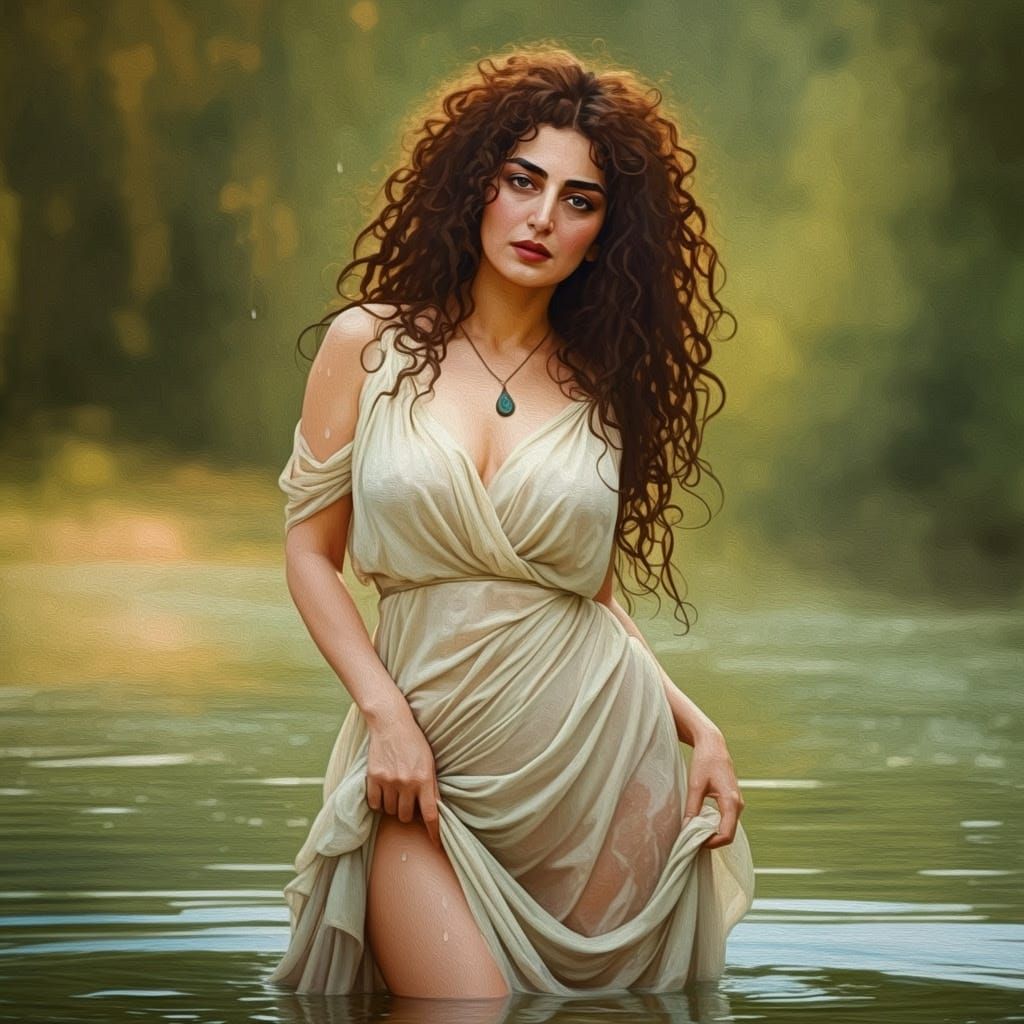 Azerbaijani Woman in River, Art Nouveau Style
