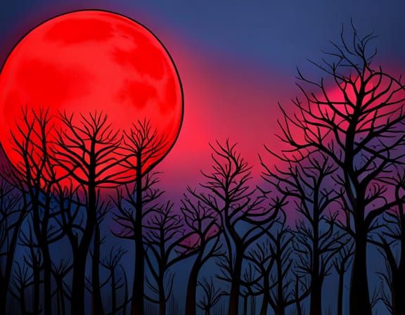 Red Moonlit Gothic Landscape by Tim Burton