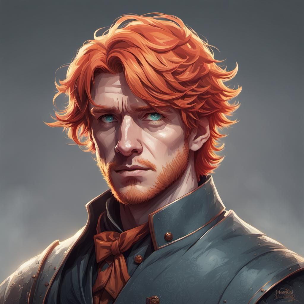 Detailed Portrait of Red-Haired Man in Artstation Style