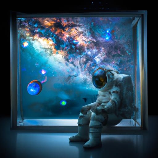 Astronaut Gazing at Milky Way in Glass Box