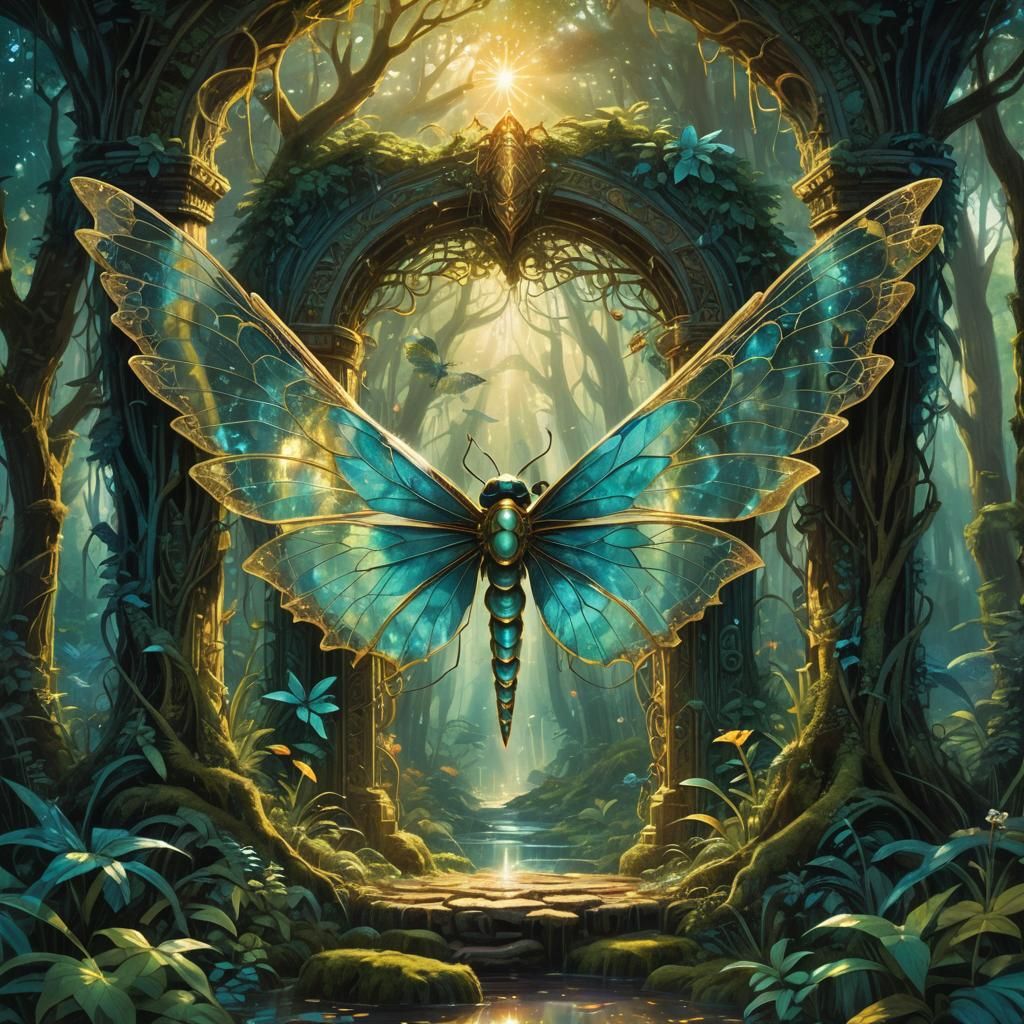 Mystical Portal in Lush Forest, in James Gurney Style